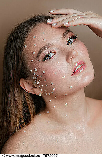 Girl with pearls on her face