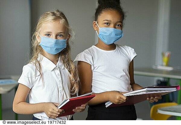 Girls wearing medical masks class