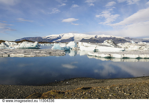Glacial lake Jökulsarlon with icebergs in south Iceland.