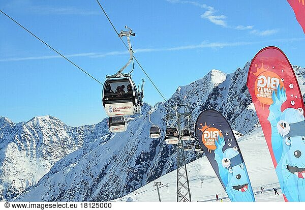 Glacier ski area  winter sports  skiers  cable car  Stubai  Tyrol  Austria  Europe