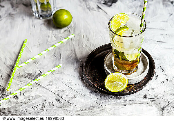 Glass of traditional Brazilian caipirinha cocktail