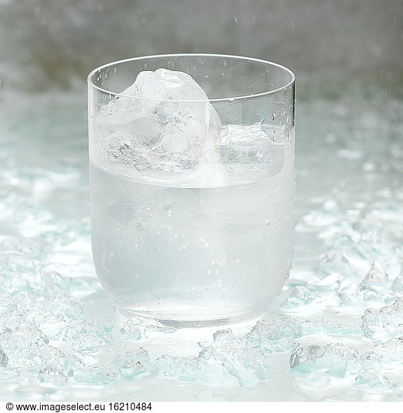Glass of water with ice cubes  close-up