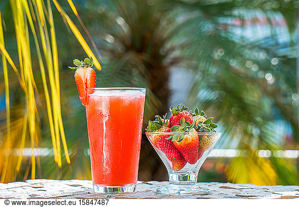 glass with Strawberry and Strawberry juice