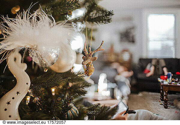 glittery reindeer ornament holiday tree