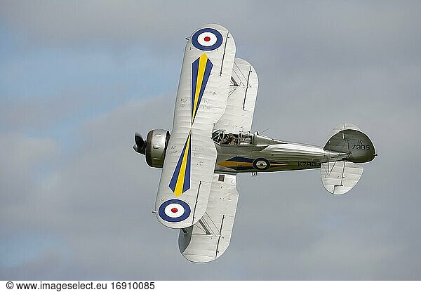 Gloster Gladiator aircraft in flight in Royal air force markings  Cambridgeshire  England  United Kingdom  Europe