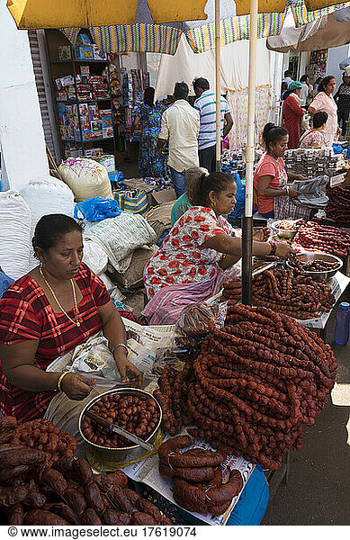 Goan chorizo sausage stall  Mapusa Friday market  India; Mapusa  Goa  India