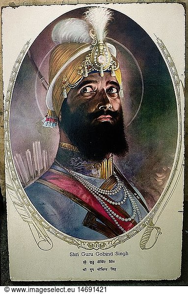 Gobind Singh  22.12.1666 - 7.10.1708  10. Guru der Sikhs  PortrÃ¤t  GemÃ¤lde  20. Jahrhundert Gobind Singh, 22.12.1666 - 7.10.1708, 10. Guru der Sikhs, PortrÃ¤t, GemÃ¤lde, 20. Jahrhundert,