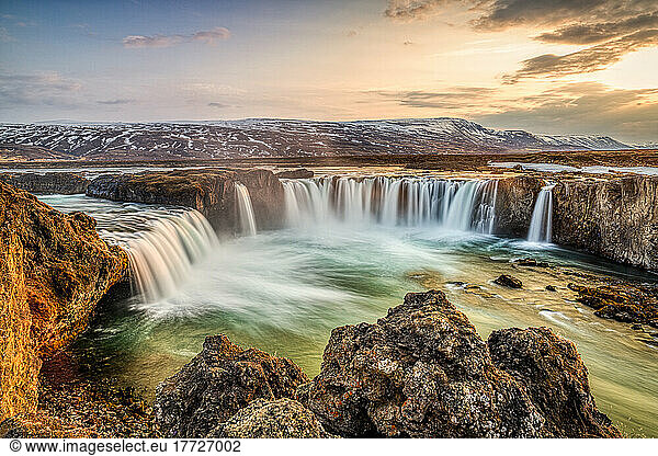 Godafoss waterfall at sunrise  Northern Iceland  Polar Regions