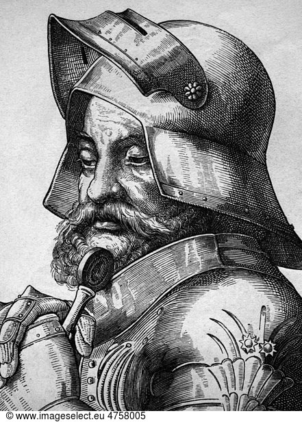 Goetz von Berlichingen  1480 - 1562  Supreme commander of the army during the Peasants War  portrait  historical illustration  1880
