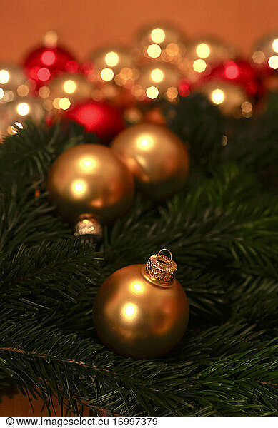 Gold colored Christmas baubles