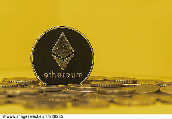 Gold colored Ethereum coin