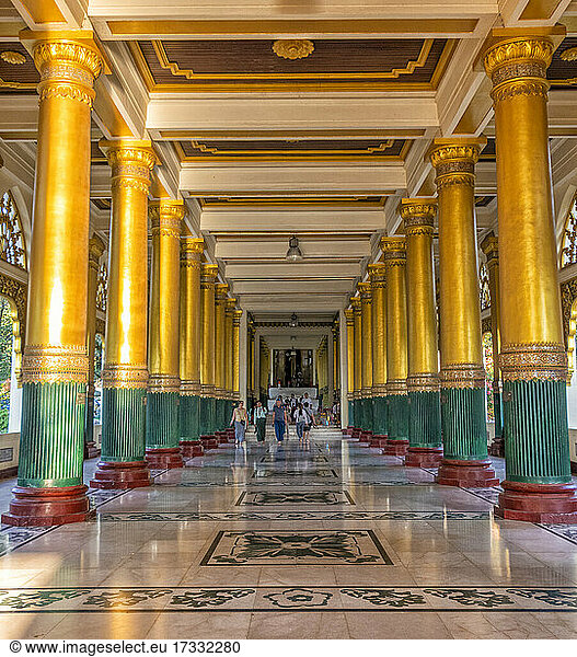 Golden pillars inside Shwedagon Pagoda