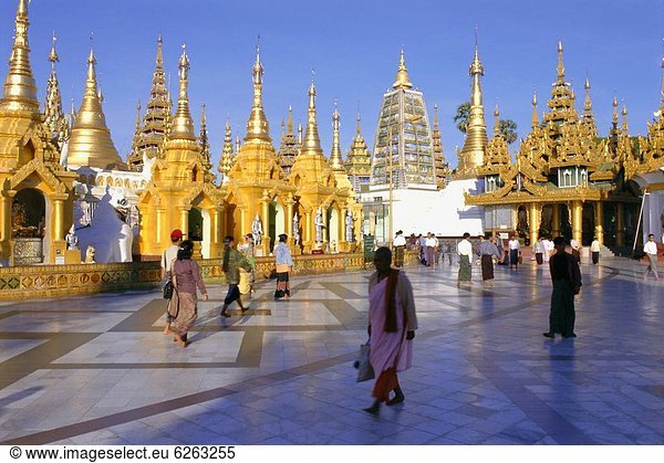 Golden spires  Shwedagon Paya (Shwe Dagon Pagoda)  Yangon (Rangoon)  Myanmar (Burma)