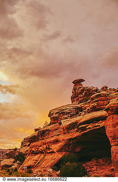 Golden sunset over desert canyons in Moab  Utah.