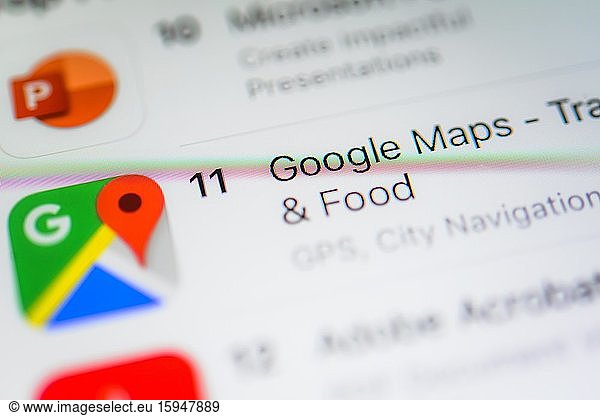 Google Maps App  Online Karten Dienst  App-Icon  Bildschirmfoto  Smartphone  Detail  formatfüllend