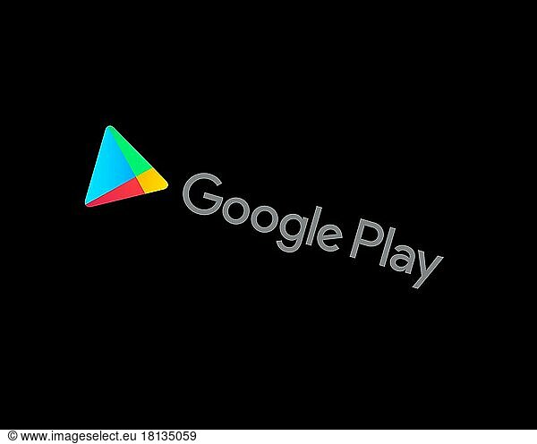 Google Play  gedrehtes Logo  Schwarzer Hintergrund B