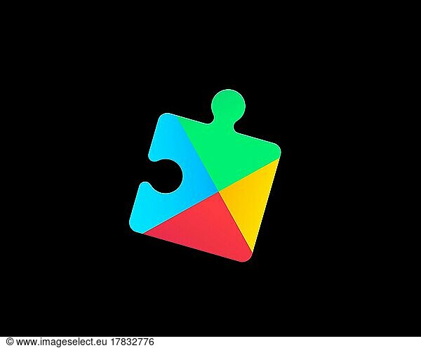 Google Play Services  gedrehtes Logo  Schwarzer Hintergrund B