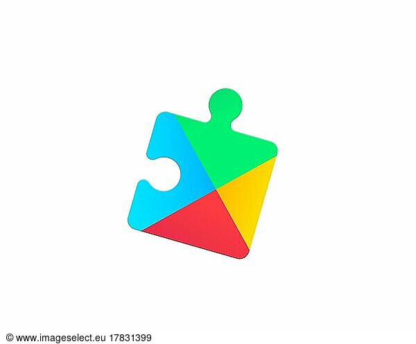 Google Play Services  gedrehtes Logo  Weißer Hintergrund B
