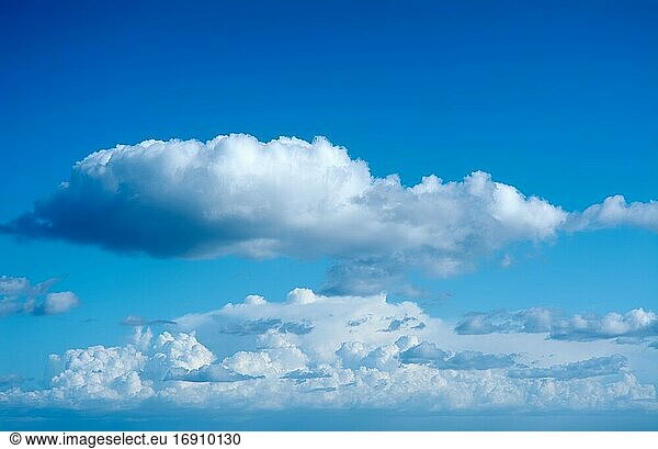Gorgeous  blue sky with fluffy clouds  textures copy space background .