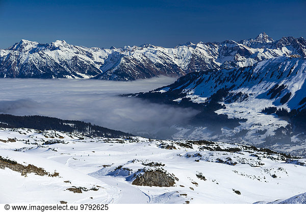 Gottesacker-Plateau ski resort  Allgäu Alps behind  Kleinwalsertal  Vorarlberg  Austria Ski Area