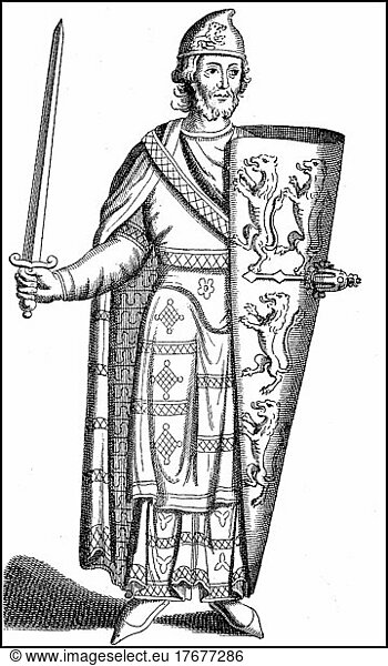 Gottfried V. Geoffroy  Geoffrey  24. August 1113  9. September 1151  genannt der Schöne  le Bel  Plantagenet  war von 1129 bis zu seinem Tod ein Graf von Anjou  Tours und Maine aus dem Haus Château-Landon  Historisch  digital restaurierte Reproduktion einer Vorlage aus dem 19. Jahrhundert  genaues Datum unbekannt