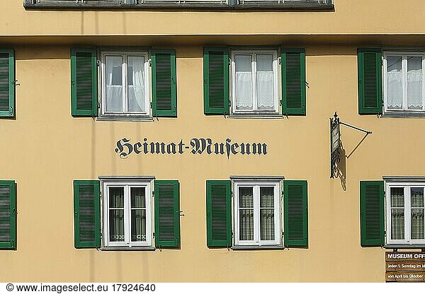 Grüner Hof  Heimat Museum  lettering  Buschsaben  building  house  facade  window  shutters  Eningen unter Achalm  Baden-Württemberg  Germany  Europe