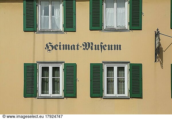 Grüner Hof  Heimat Museum  lettering  Buschsaben  building  house  facade  window  shutters  Eningen unter Achalm  Baden-Württemberg  Germany  Europe