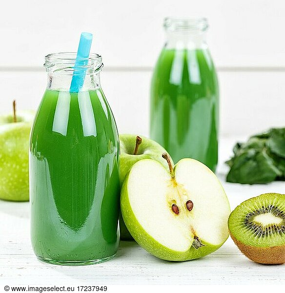 Grüner Smoothie Saft Apfel grün Kiwi Spinat Quadrat Fruchtsaft Frucht Früchte frisch