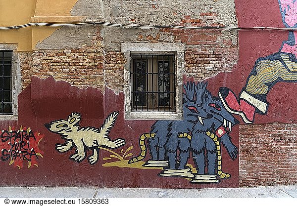Graffiti on a house wall  Venice  Veneto  Italy  Europe