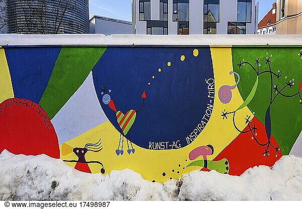 Graffiti on kindergarten wall  Inspiration Miro  Kempten  Allgäu  Bavaria  Germany  Europe