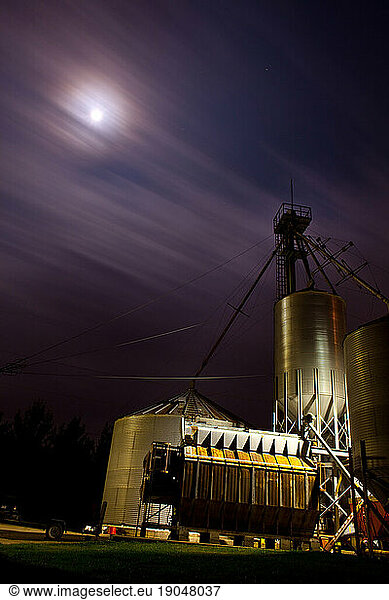 Grain mill at night.