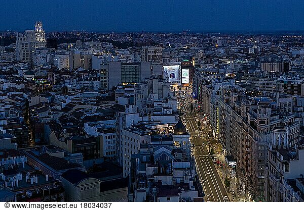 Gran Via by night  boulevard  Madrid  capital  Spain  Southern Europe  Europe