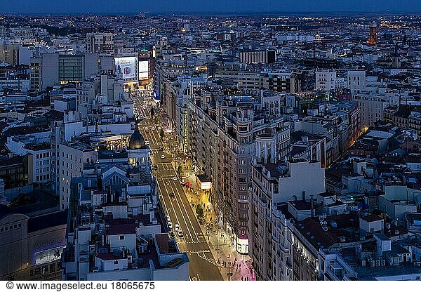Gran Via by night  boulevard  Madrid  capital  Spain  Southern Europe  Europe