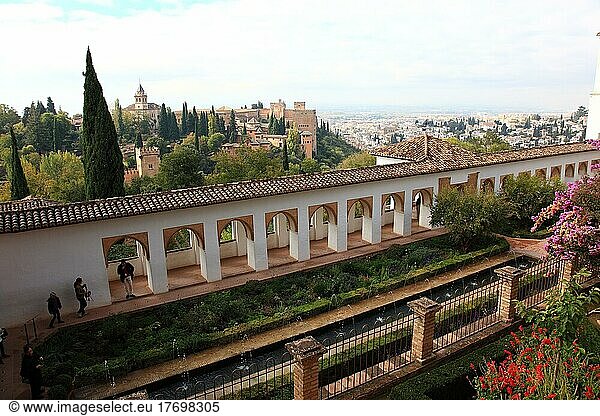 Granada  the lower gardens of the Generalife  Andalusien  Spanien  Europa