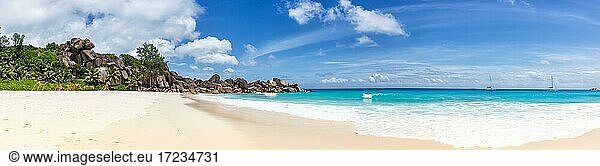 Grand Anse beach panorama holiday vacation  La Digue  Seychelles  Africa