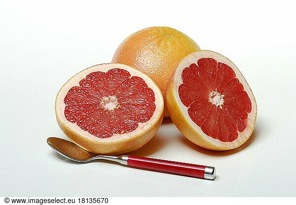 Grapefruit and spoon ( Citrus maxima  Citrus x paradisi)
