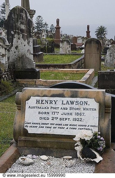 Grave of the celebrated Australian poet Henry Lawson at Waverley Cemetery on the Eastern Suburbs Coast Path  Sydney.