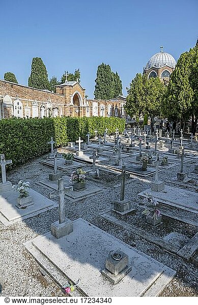 Graves with crosses  cemetery island San Michele  Venice  Italy  Europe