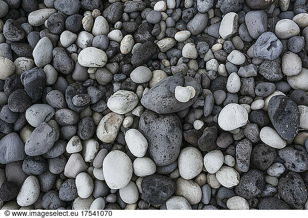 Gray and white pebbles at beach