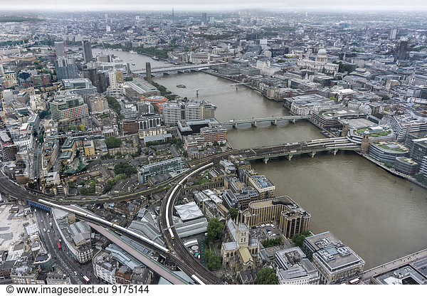 Great Britain  Endland  London  Southwark  View from The Shard to railway triangle near Borough Market  Themse river