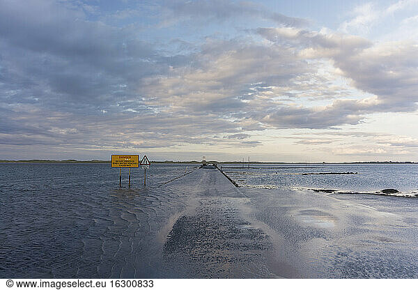 Great Britain  England  Northumberland  Holy Island  Lindisfarne  road at high tide
