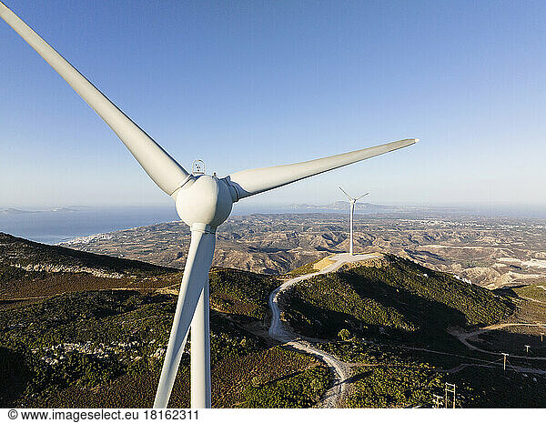 Greece  Aegean  Kos  Wind farm turbines at dawn