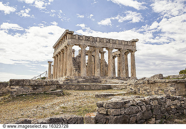 Greece  Aegina  view to ruin of temple of Aphaea