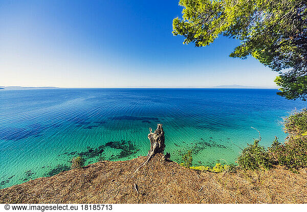 Greece  Central Macedonia  Mediterranean Sea seen from coastal clifftop in summer