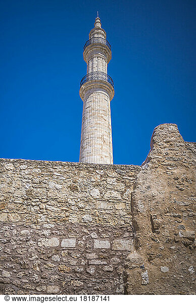 Greece  Crete  Rethymno  Stone wall and minaret of historic Neradje Mosque