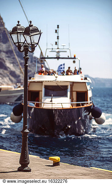 Greece  Cyclades  Santorini  boat arriving the port