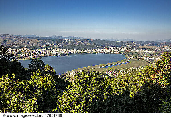 Greece  Epirus  Ioannina  View of Lake Pamvotida and surrounding city in summer