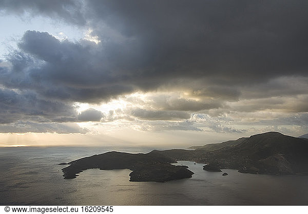 Greece  Ionian Sea  Ithaca  Thunder clouds over shoreline