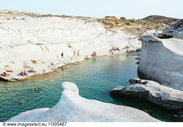 Greece  Milos  People on the white rocks in Sarakiniko