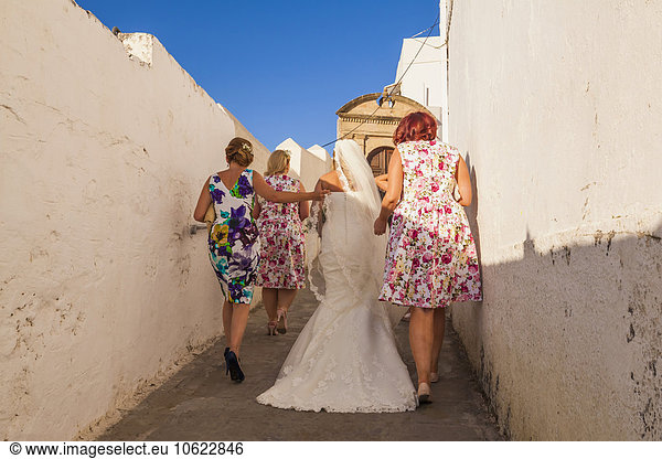 Greece Rhodes Lindos bride with wedding party